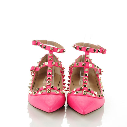 Valentino Garavani Pebbled Calfskin Rockstud Cage Ballerina Flats 37.5 Peony 2 of 8