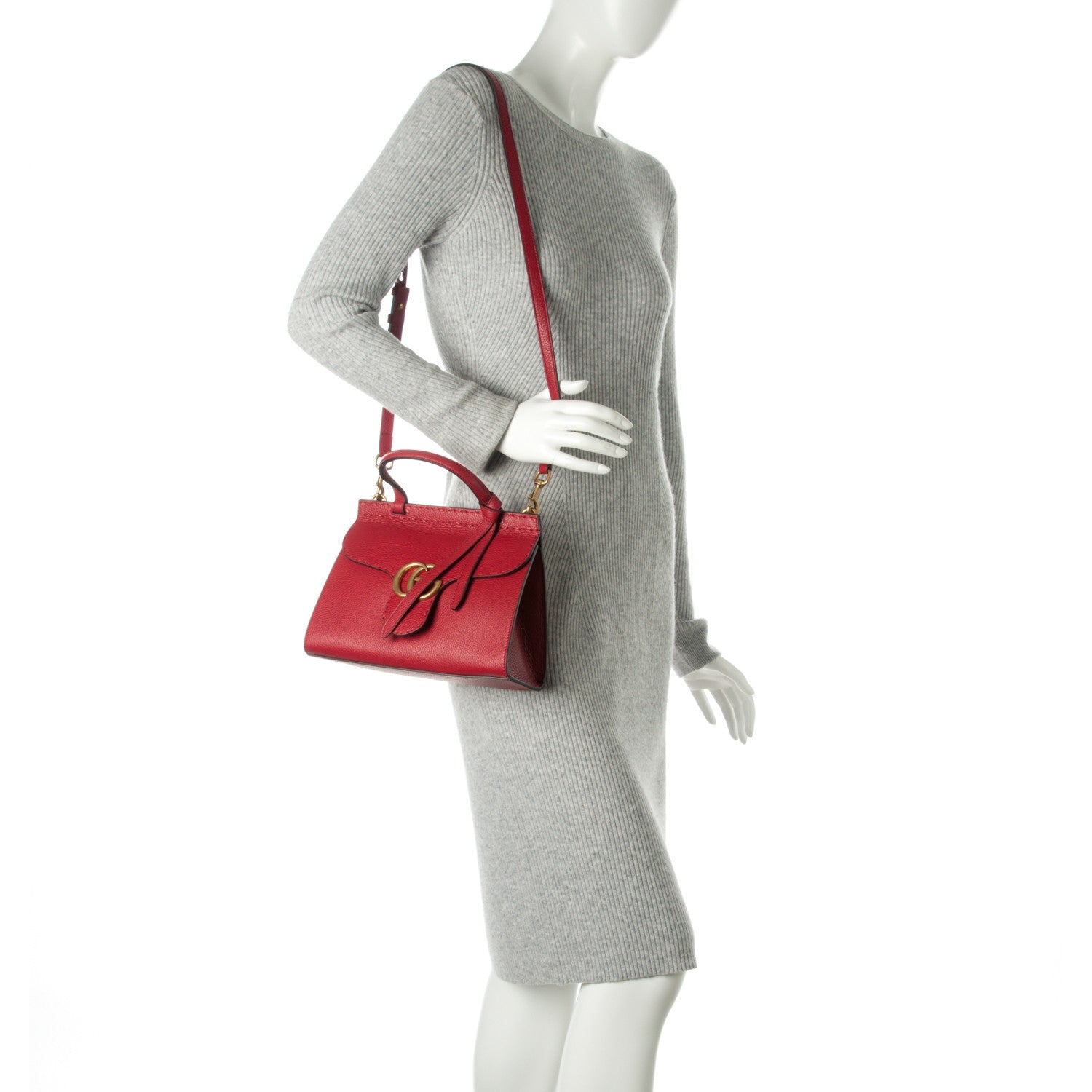 Gucci Calfskin Mini GG Marmont Top Handle Bag Vulcanic Red 2 of 7