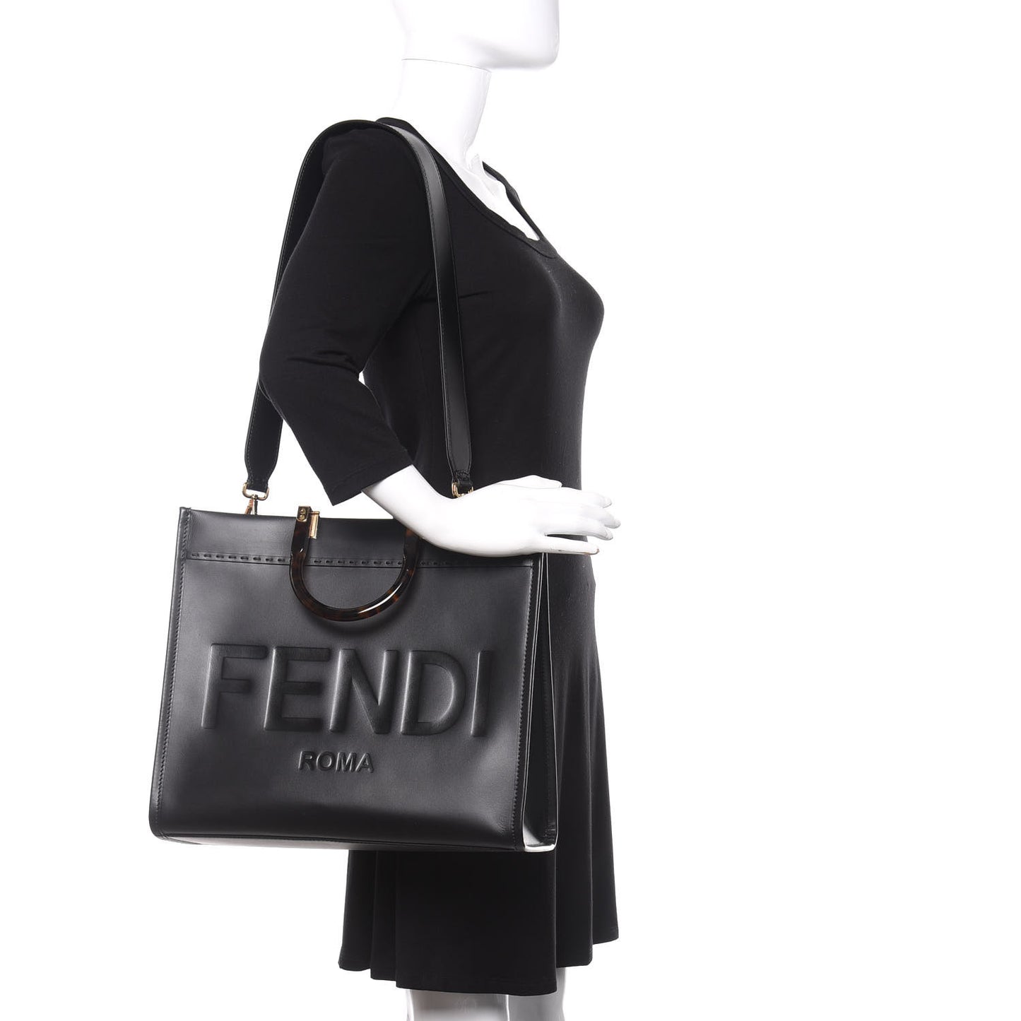 Vitello King Plexiglass Medium Fendi Sunshine Shopper Tote Black