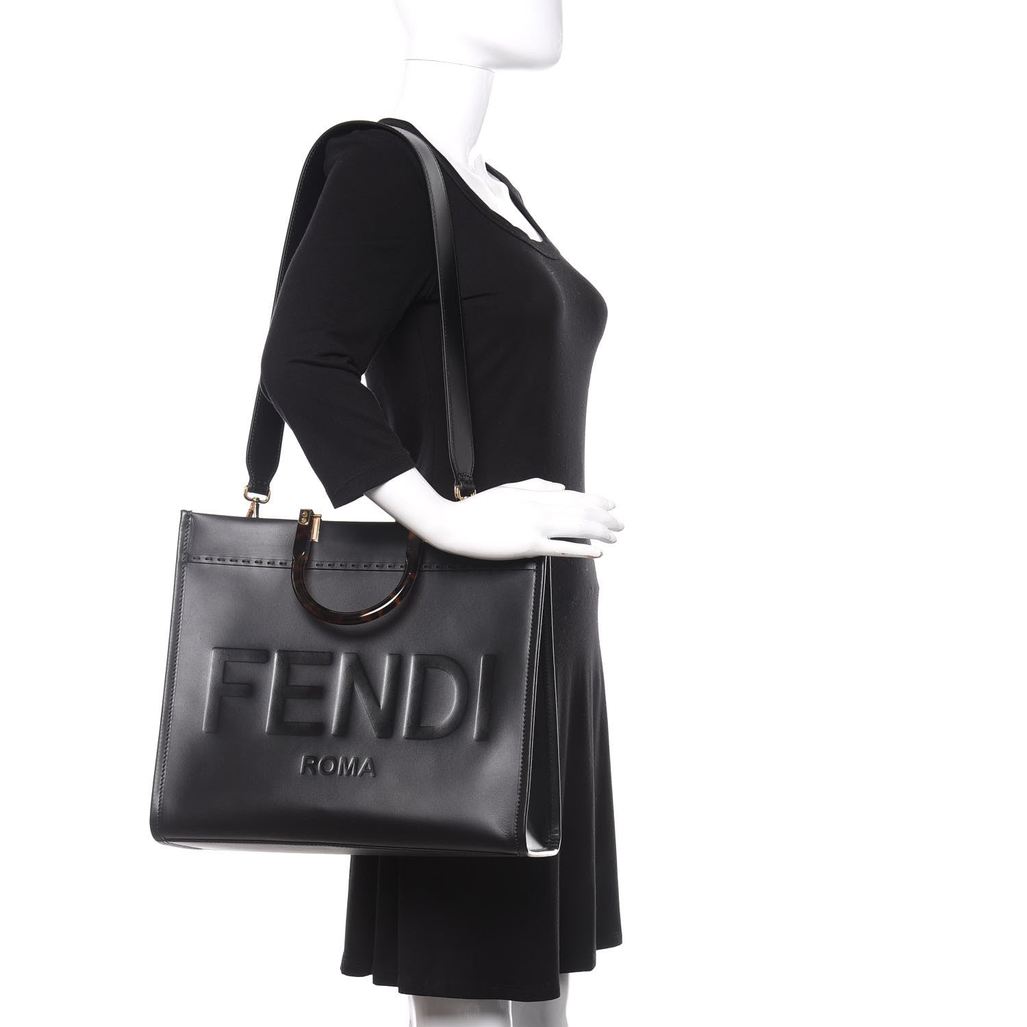 Fendi Vitello King Plexiglass Medium Fendi Sunshine Shopper Tote Black 2 of 9