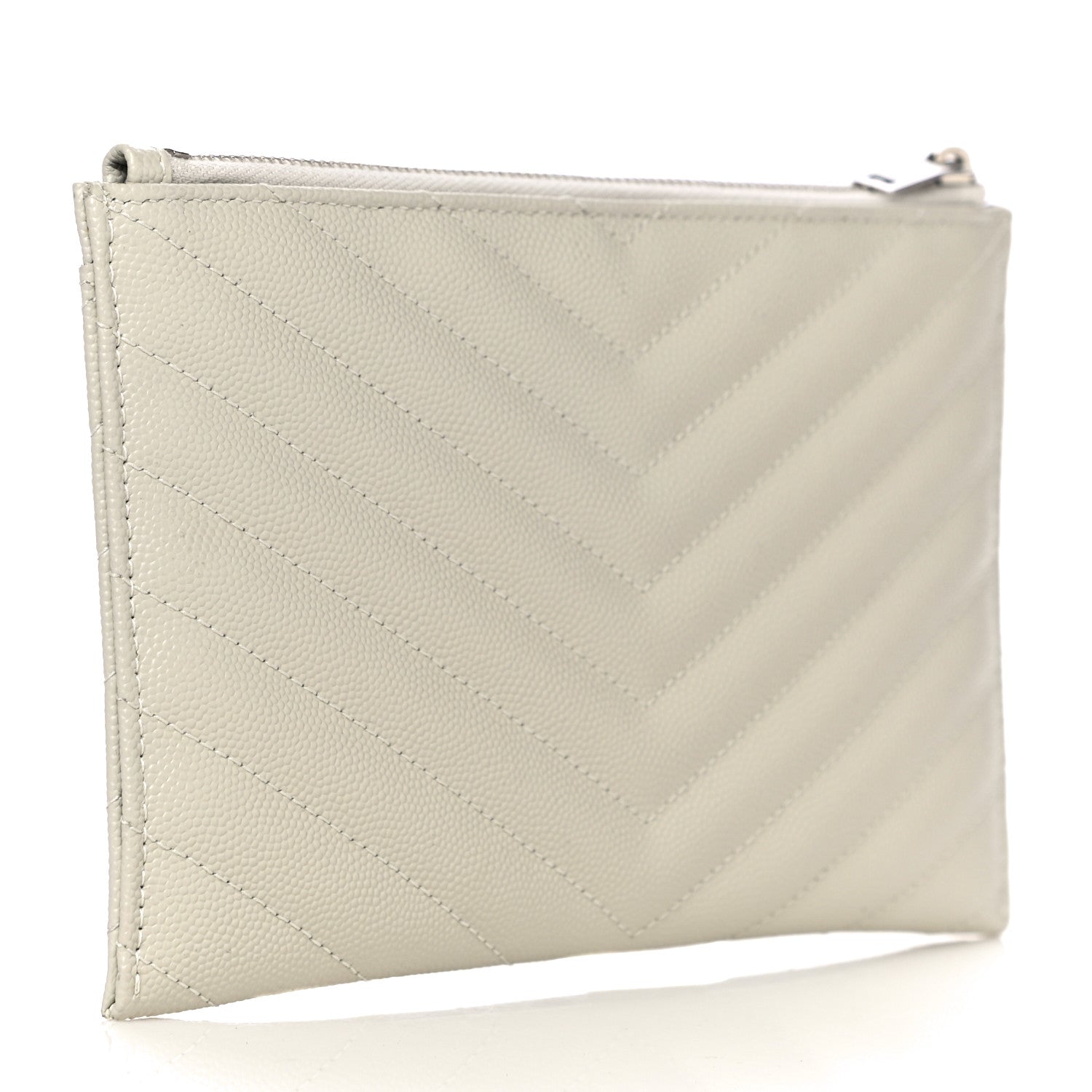 Saint Laurent Grain De Poudre Chevron Monogram Bill Pouch Crema Soft 3 of 11