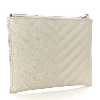 Saint Laurent Grain De Poudre Chevron Monogram Bill Pouch Crema Soft 3 of 11