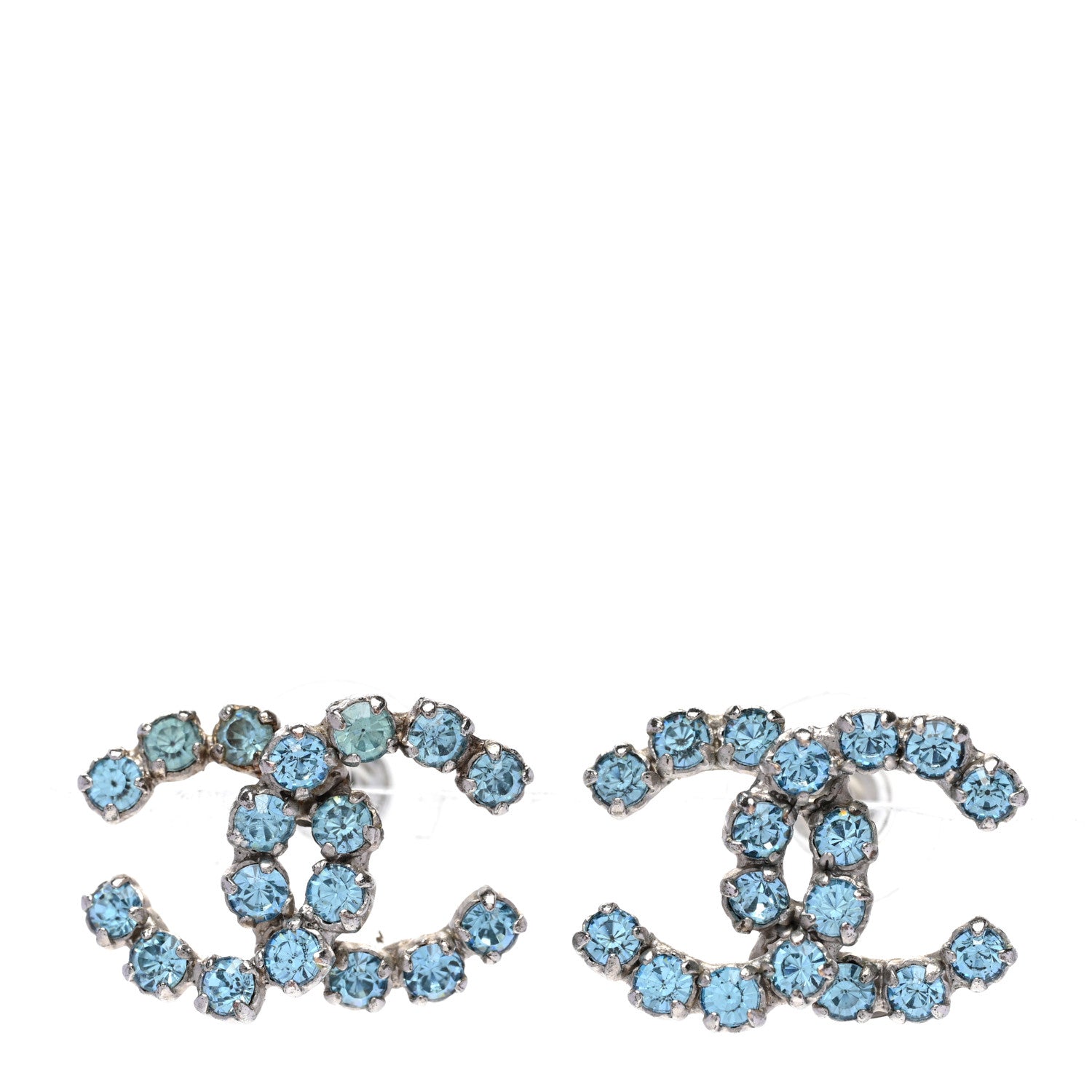 Chanel Crystal CC Earrings Silver Blue 1 of 5