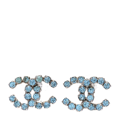 Chanel Crystal CC Earrings Silver Blue 1 of 5
