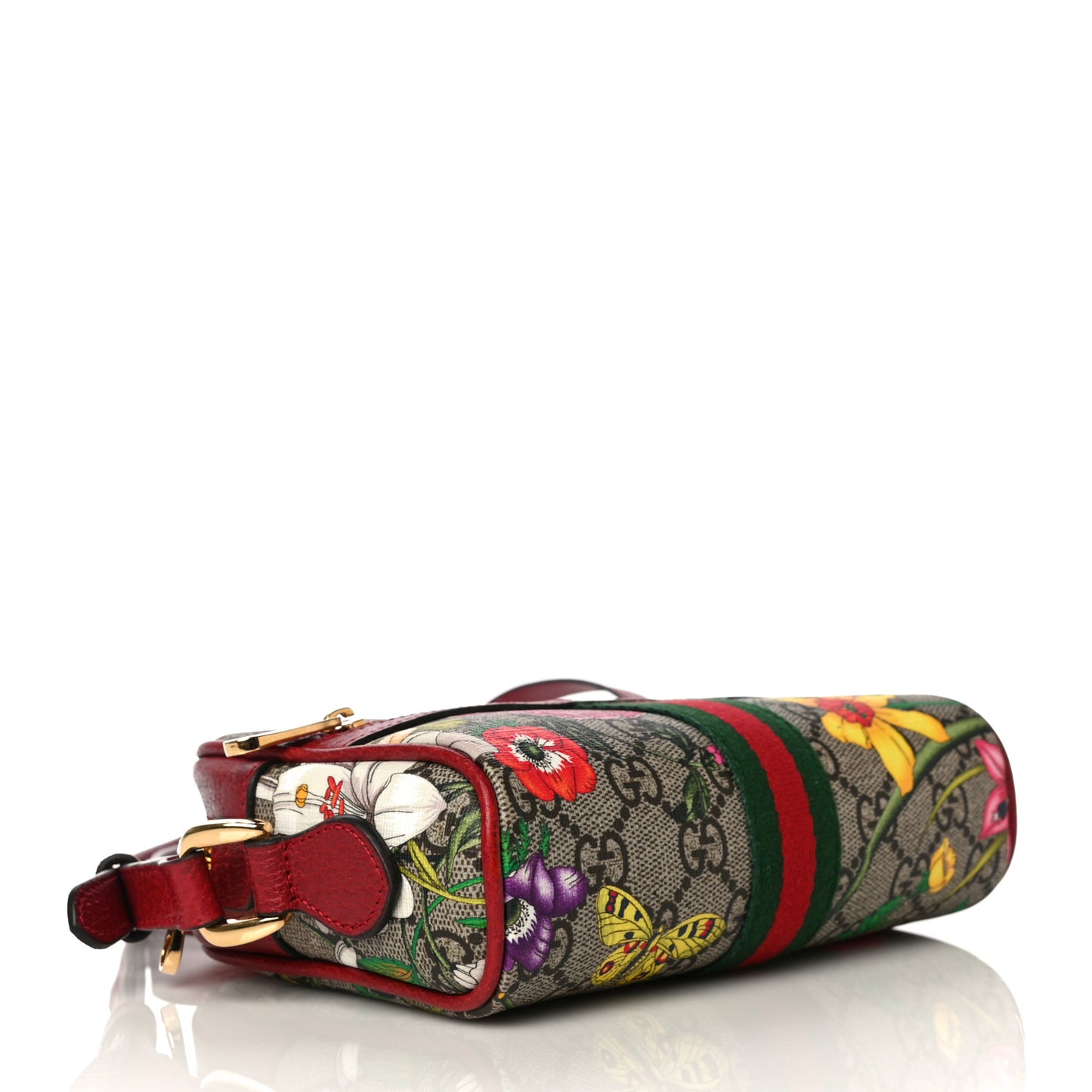 GG Supreme Monogram Flora Web Mini Ophidia Shoulder Bag Red