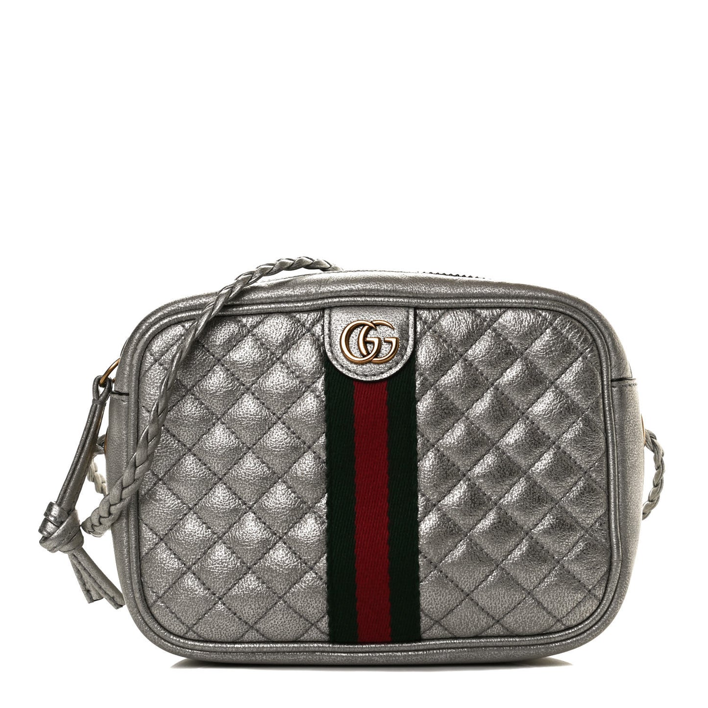 Laminated Nappa Web Trapuntata Mini GG Shoulder Bag Argento