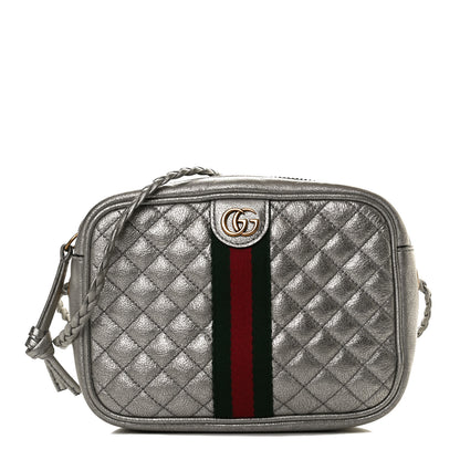 Gucci Laminated Nappa Web Trapuntata Mini GG Shoulder Bag Argento 1 of 12