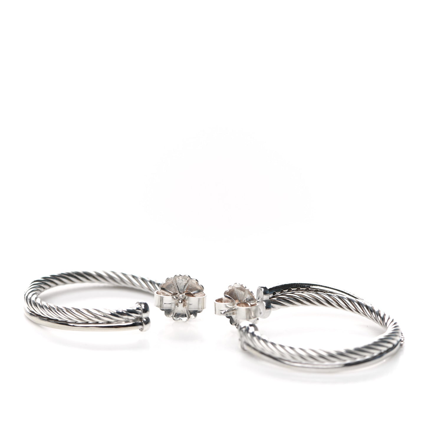 Sterling Silver Diamond Medium Crossover Hoop Earrings
