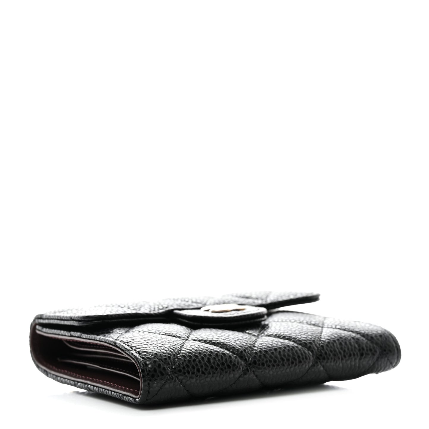 Caviar Quilted Compact Flap Wallet Black
