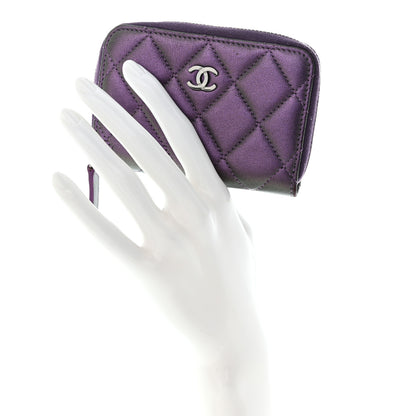 Chanel Metallic Lambskin Quilted Zip Around Coin Purse Wallet Purple 2 of 13