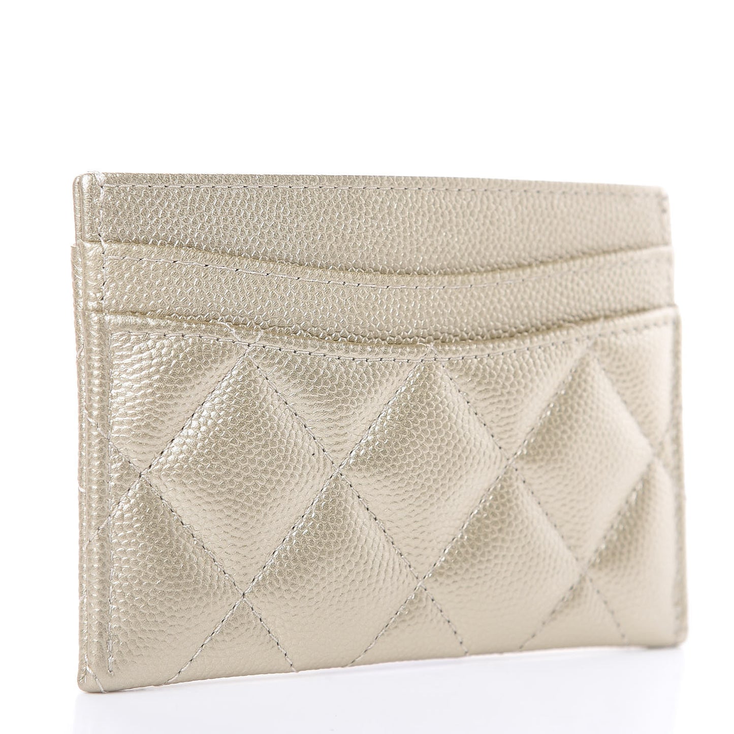 Metallic Caviar Quilted Card Holder Light Gold