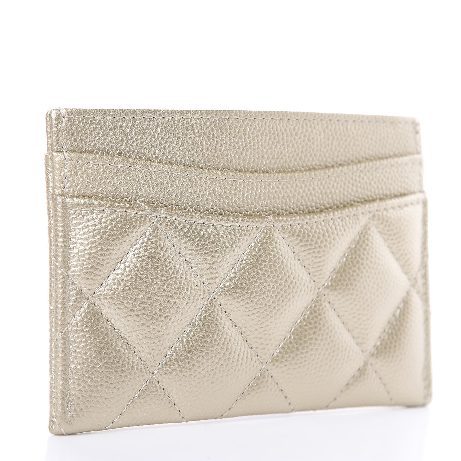 Chanel Metallic Caviar Quilted Card Holder Light Gold 3 of 9