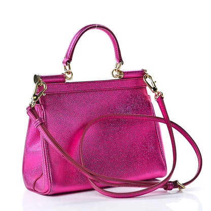 Dolce & Gabbana Metallic Dauphine Small Miss Sicily Satchel Pink 3 of 11