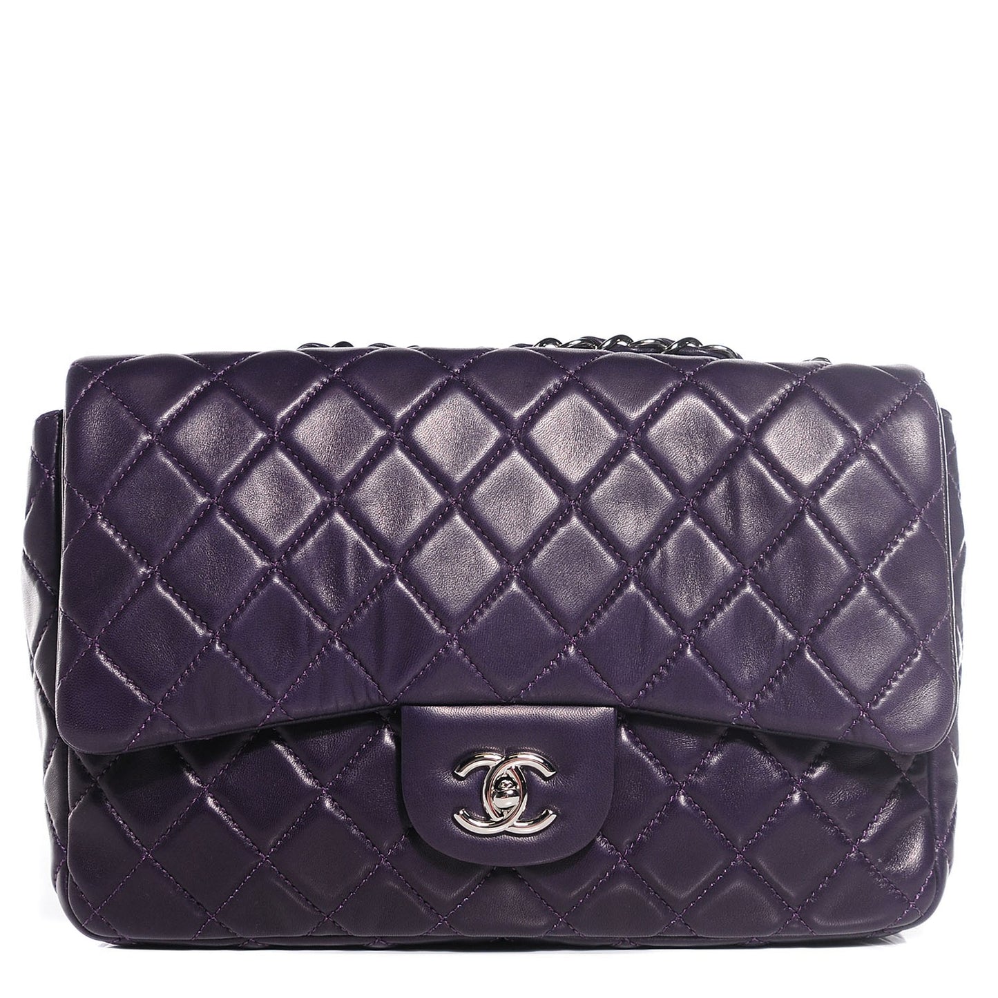 Lambskin Quilted Jumbo Single Flap Dark Purple
