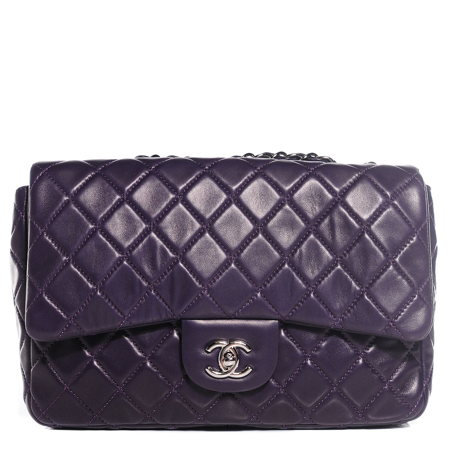 Chanel Lambskin Quilted Jumbo Single Flap Dark Purple 1 of 8