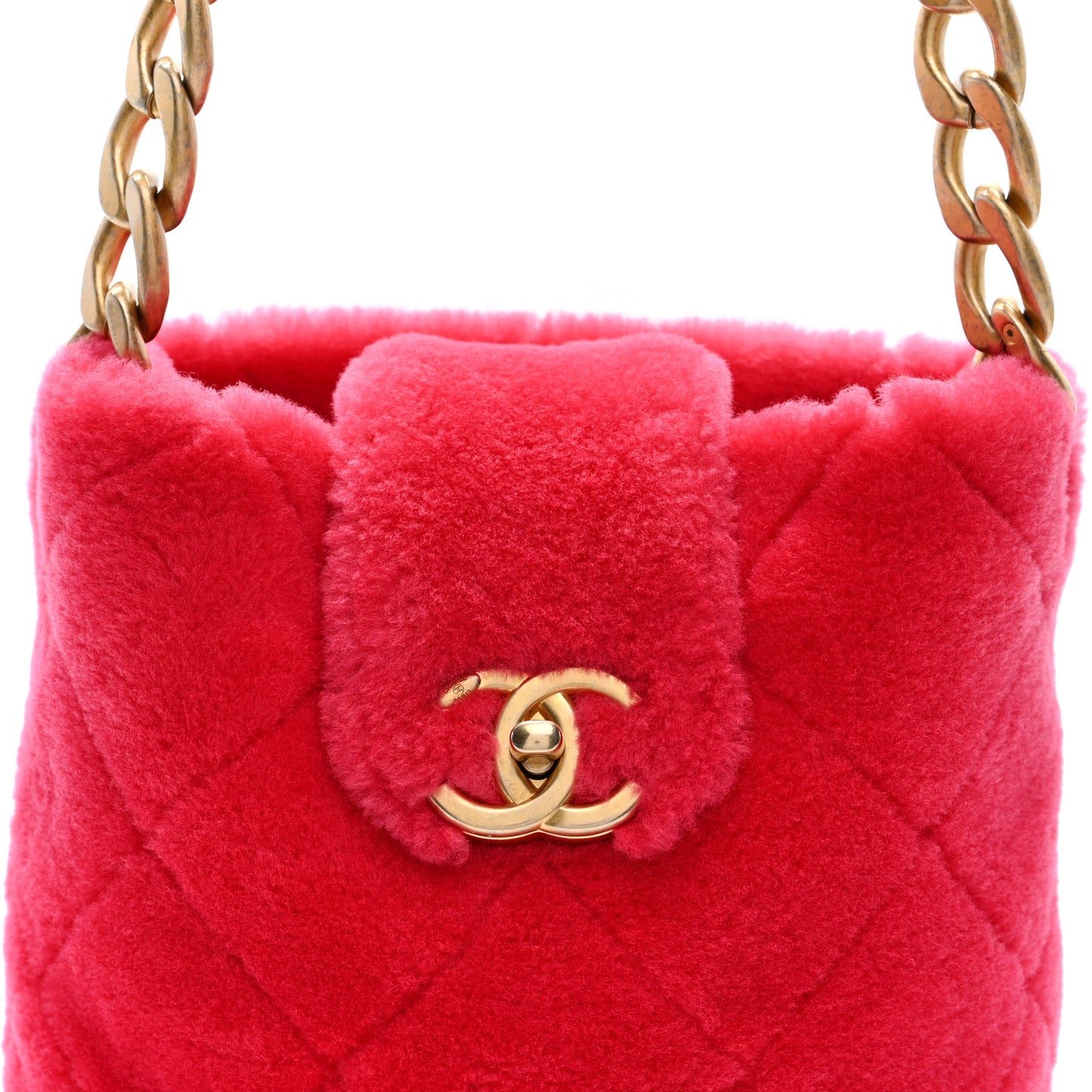 Shearling Quilted Bucket Bag Fuchsia