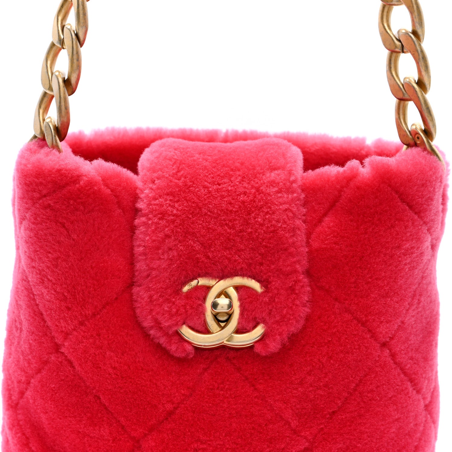Chanel Shearling Quilted Bucket Bag Fuchsia 8 of 10