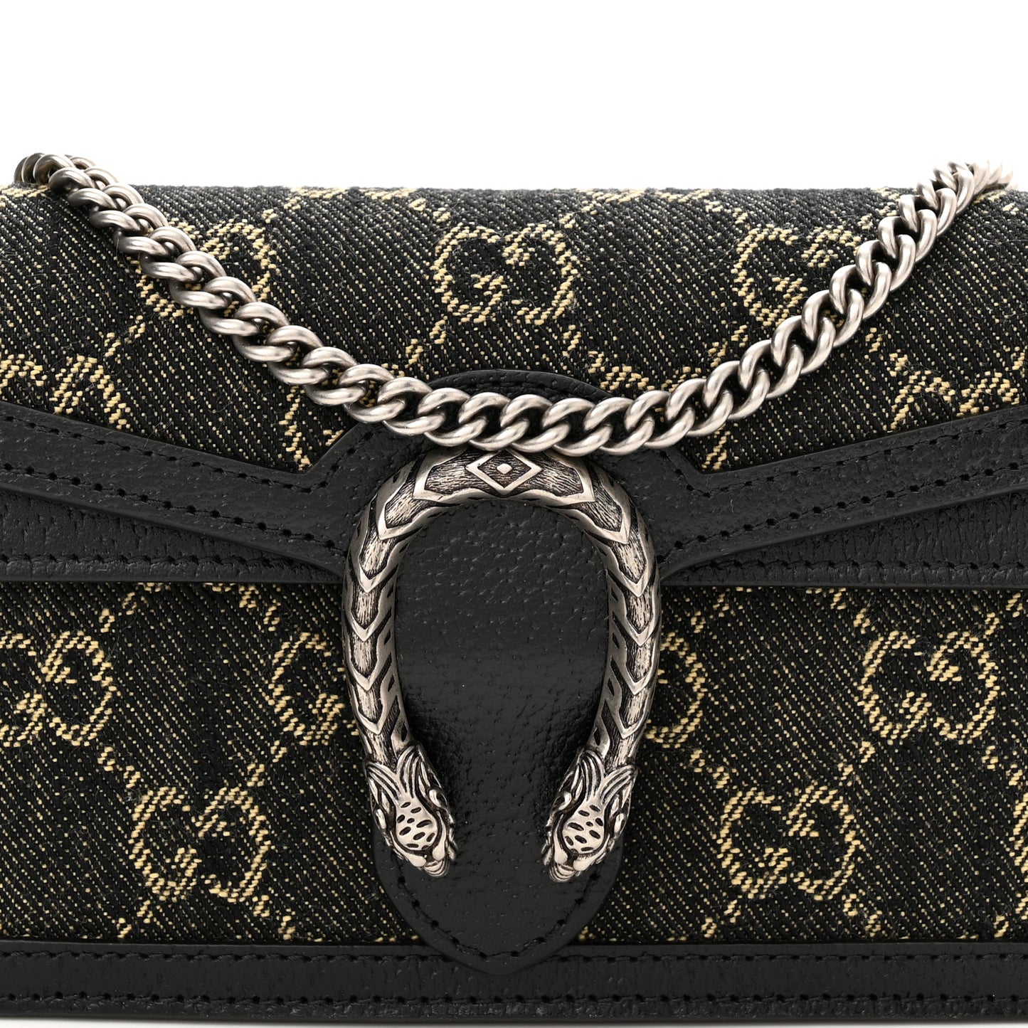 Jacquard Black Denim GG Monogram Super Mini Dionysus Shoulder Bag Black Ivory