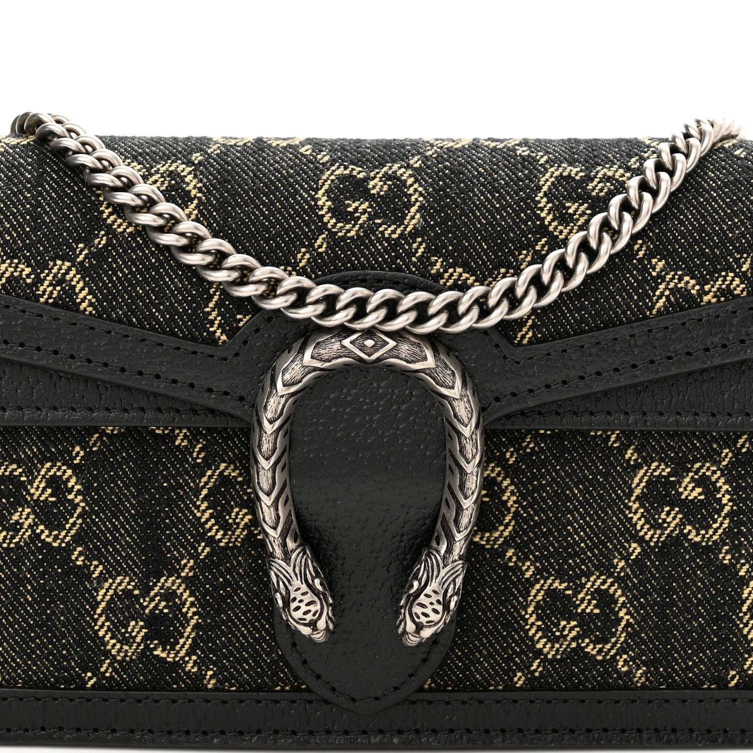 Gucci Jacquard Black Denim GG Monogram Super Mini Dionysus Shoulder Bag Black Ivory 7 of 9