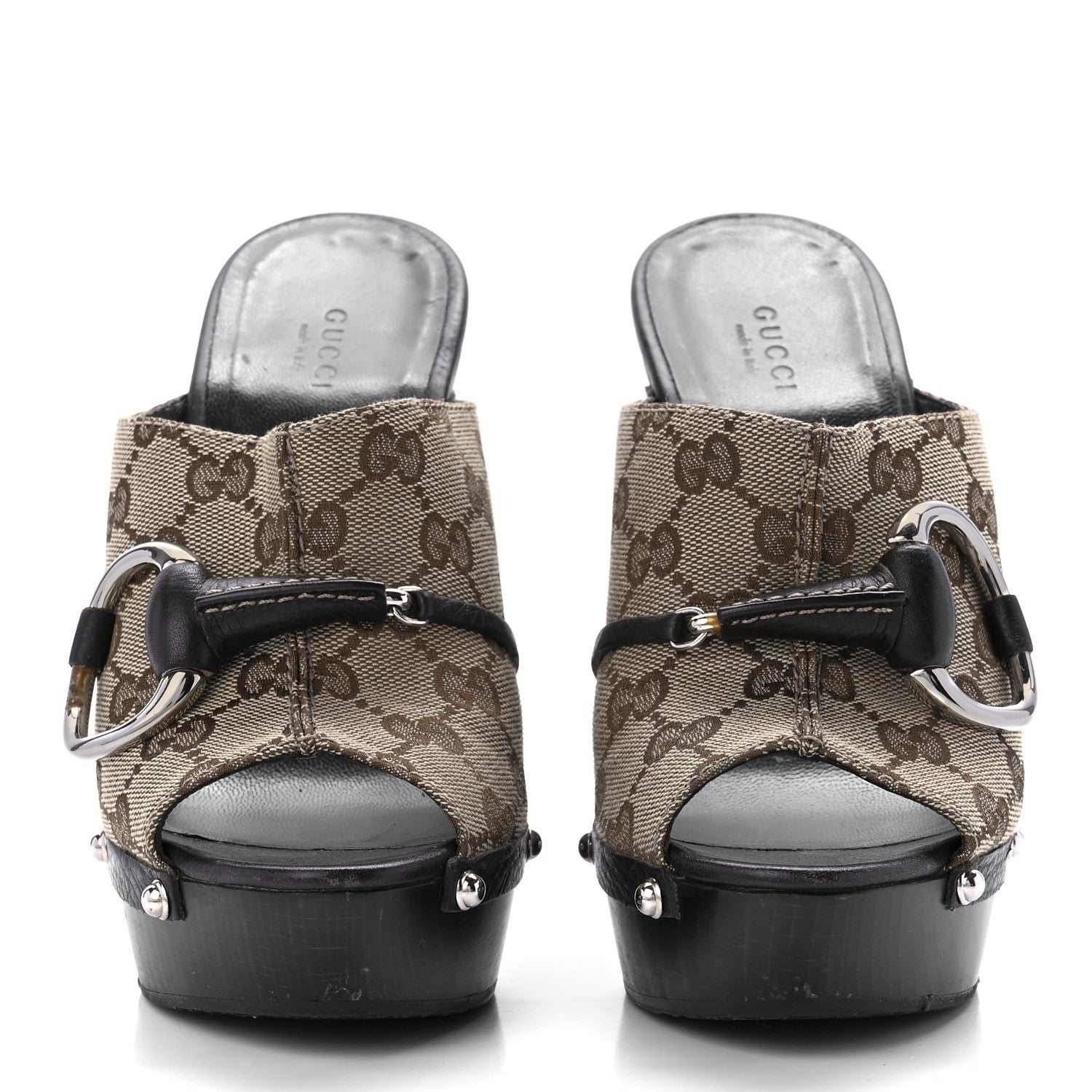 Gucci Monogram Cellarius Soft Calfskin Icon Bit Platform Clog High Heel Slide Sandals 37.5 Beige Ebony Cocoa 2 of 8