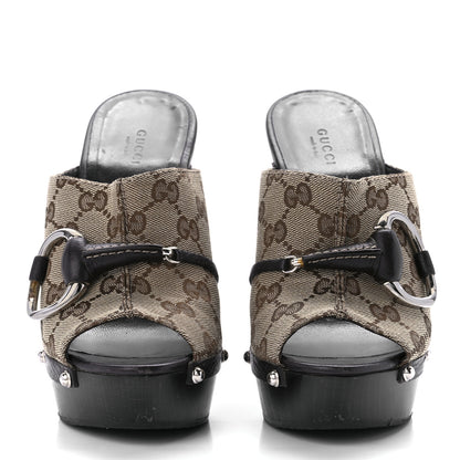 Gucci Monogram Cellarius Soft Calfskin Icon Bit Platform Clog High Heel Slide Sandals 37.5 Beige Ebony Cocoa 2 of 8