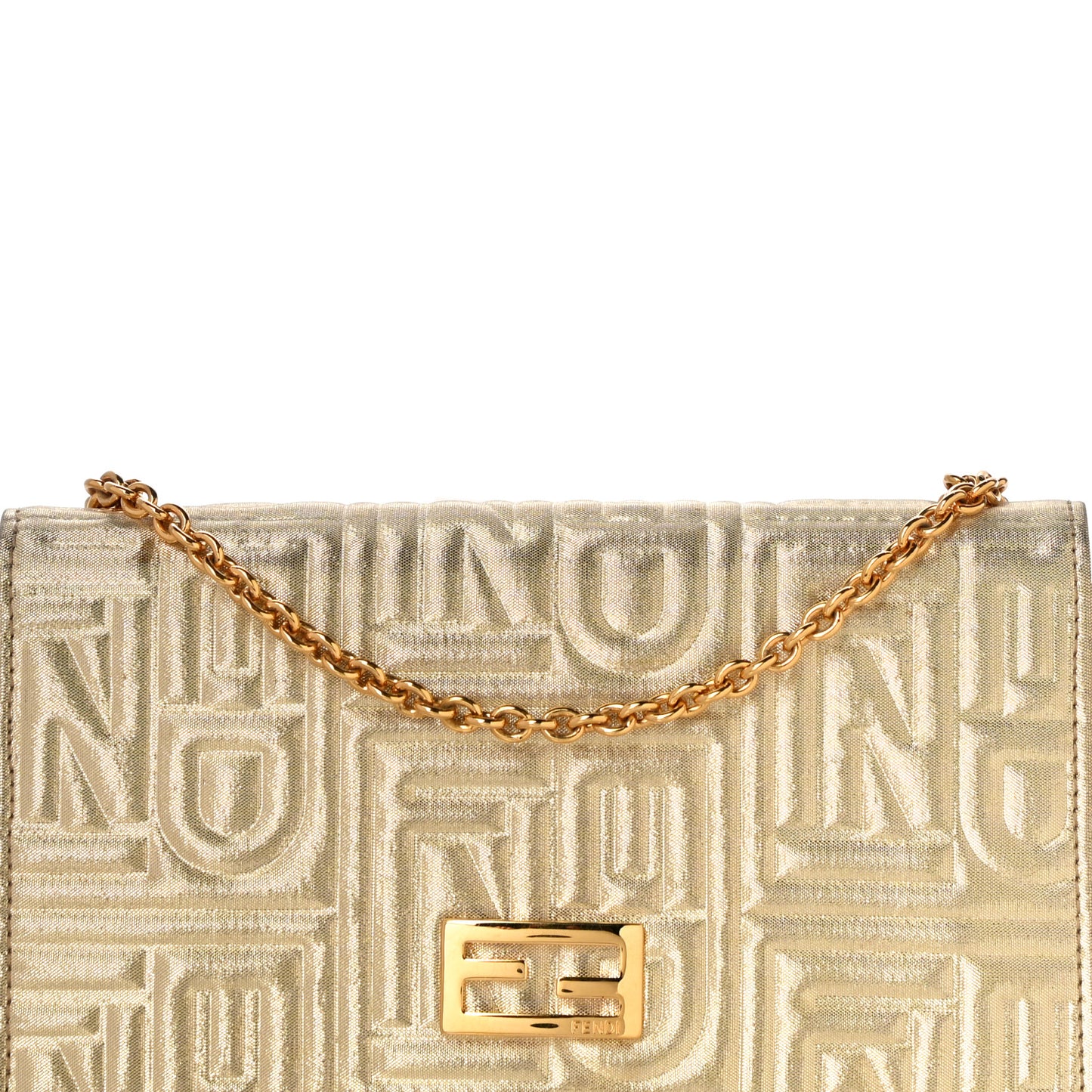 Metallic Lurex Logo Embossed Long Wallet On Chain Gold
