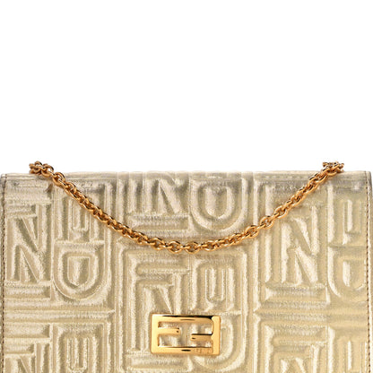 Fendi Metallic Lurex Logo Embossed Long Wallet On Chain Gold 7 of 10