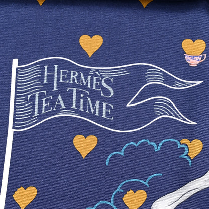 Hermes Silk Tea Time Scarf 70 Marine Vieux Rose 2 of 4