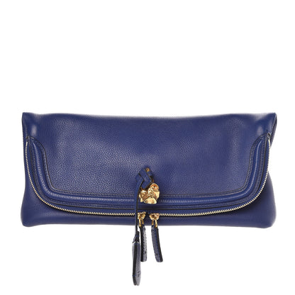 Alexander McQueen Grainy Calfskin Padlock Skull Clutch Blue 1 of 7