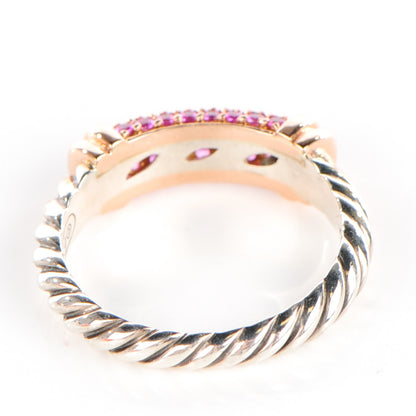 David Yurman Sterling Silver 18K Rose Gold Pink Sapphire Cable Candy Metro Ring 7.25 3 of 5