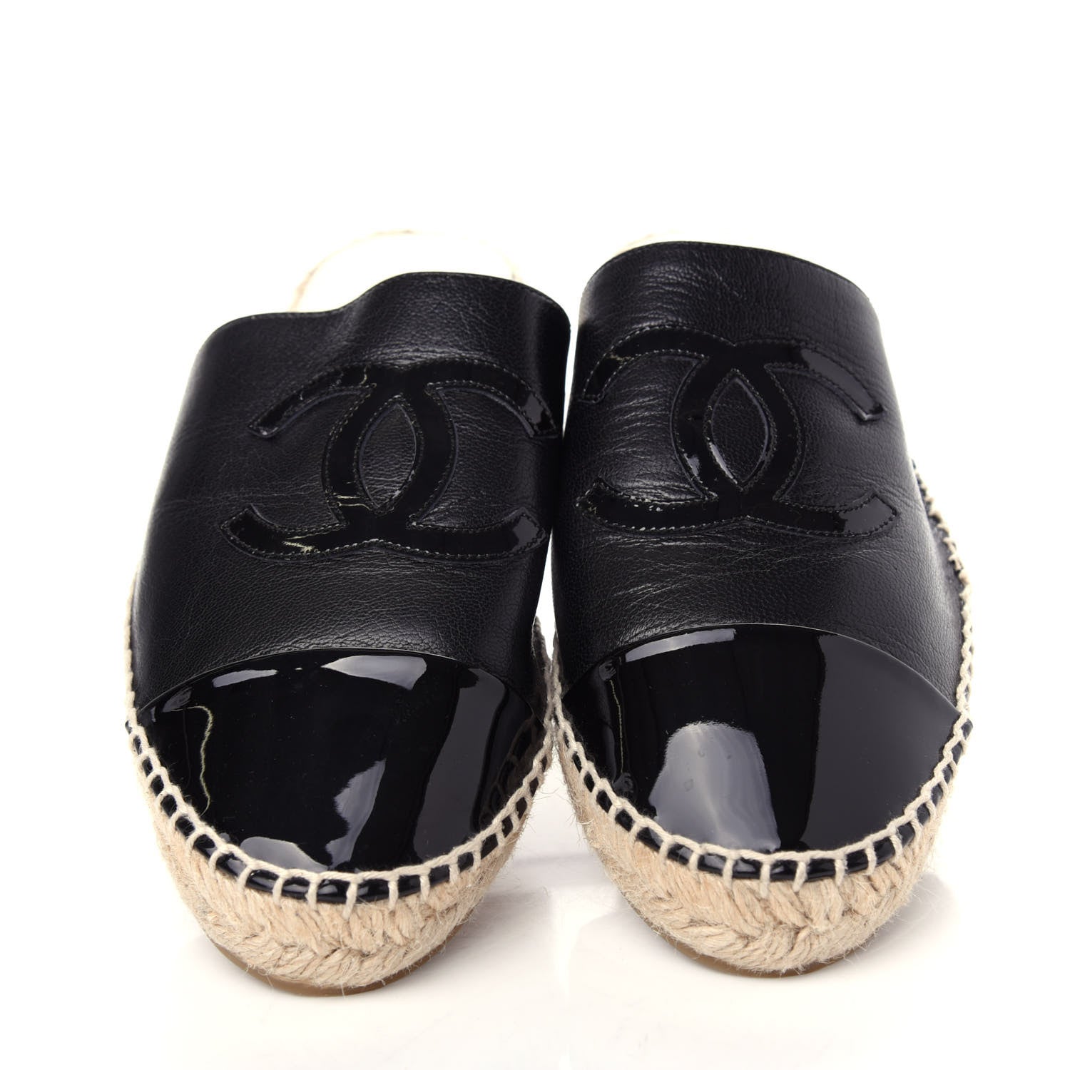 Chanel Goatskin Patent CC Espadrille Mules 38 Black 5 of 11