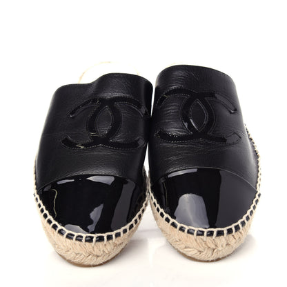 Chanel Goatskin Patent CC Espadrille Mules 38 Black 5 of 11