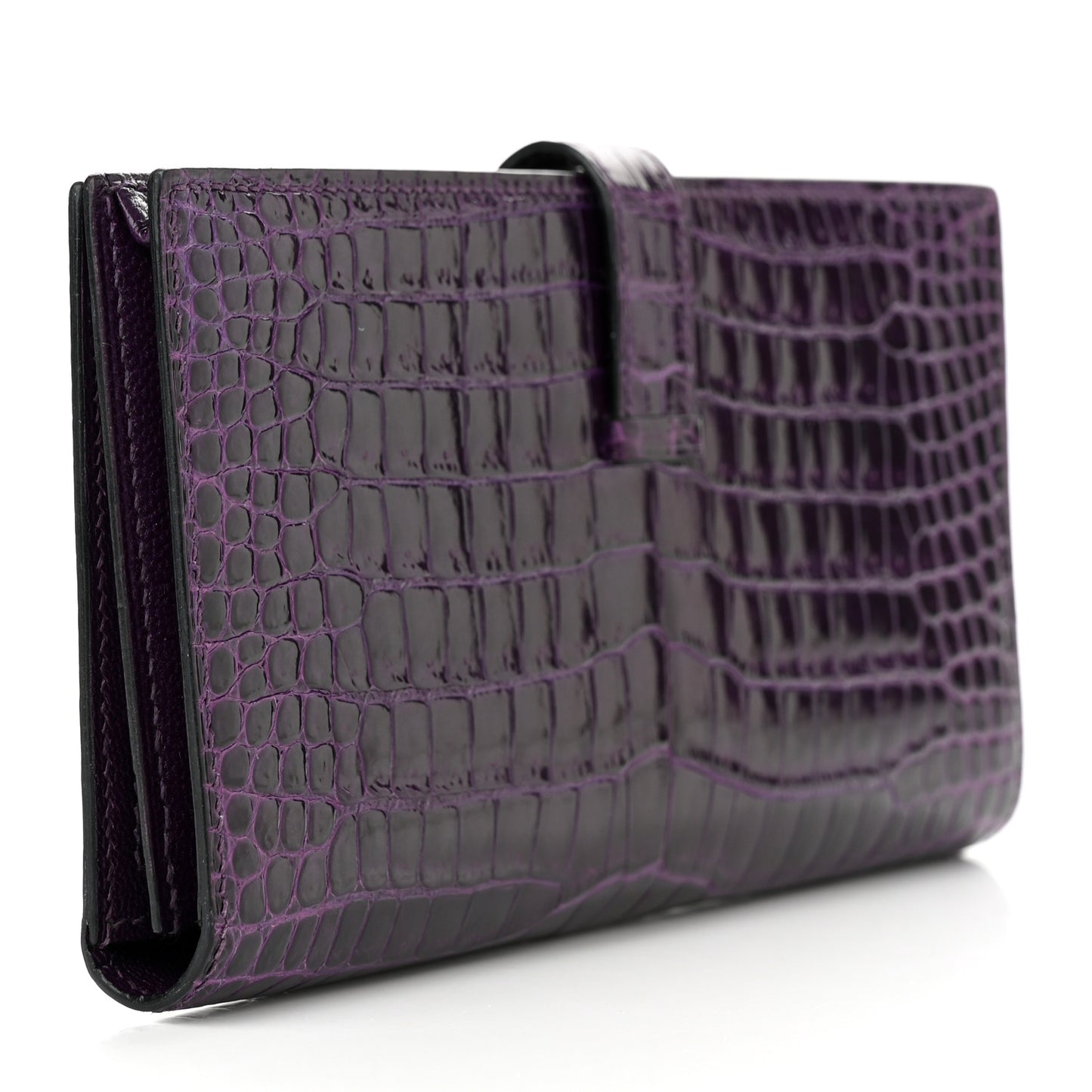 Shiny Porosus Crocodile 18K Gold Diamond Bearn Wallet Amethyst