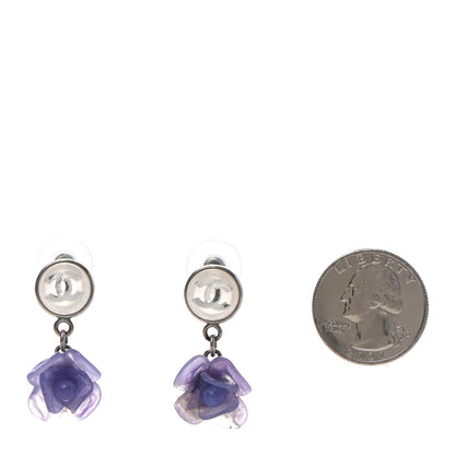 Chanel Enamel CC Camellia Drop Earrings Blue 2 of 7