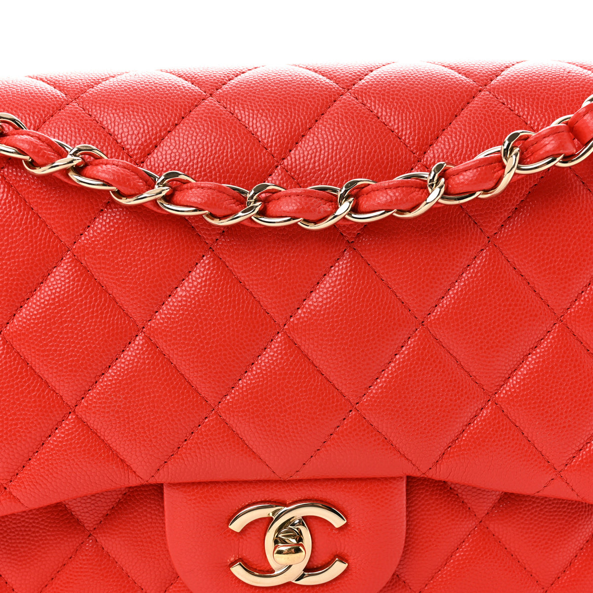 Caviar Quilted Jumbo Double Flap Red