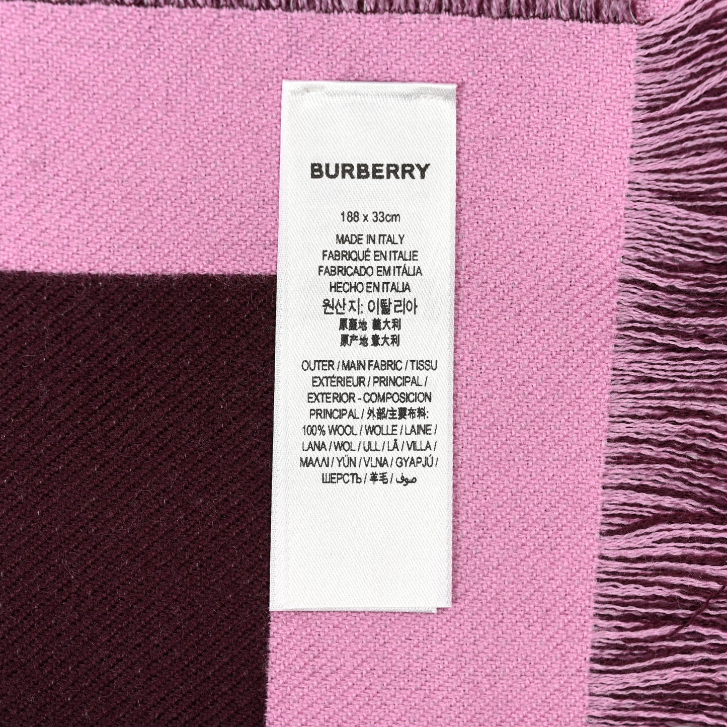 Wool Cashmere Logo Scarf Pink Brown