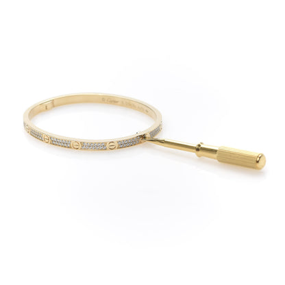 Cartier 18K Yellow Gold Diamond Small LOVE Paved Bracelet 15 4 of 7