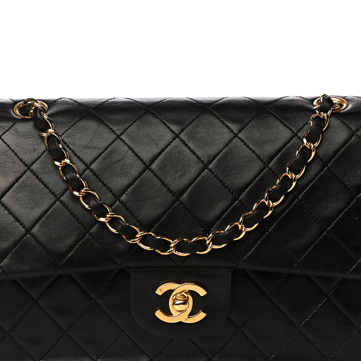 Lambskin Quilted Medium Double Flap Black