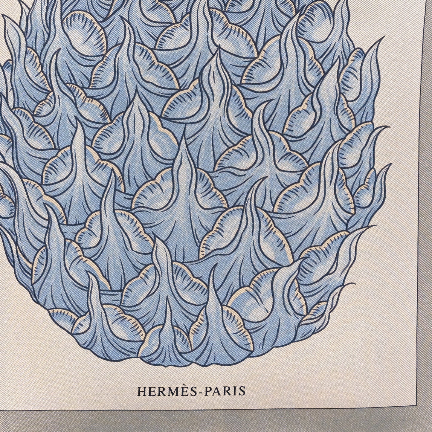 Silk Index Bromeliaceae Scarf 90 Gris Argent Bleu Vert Amande
