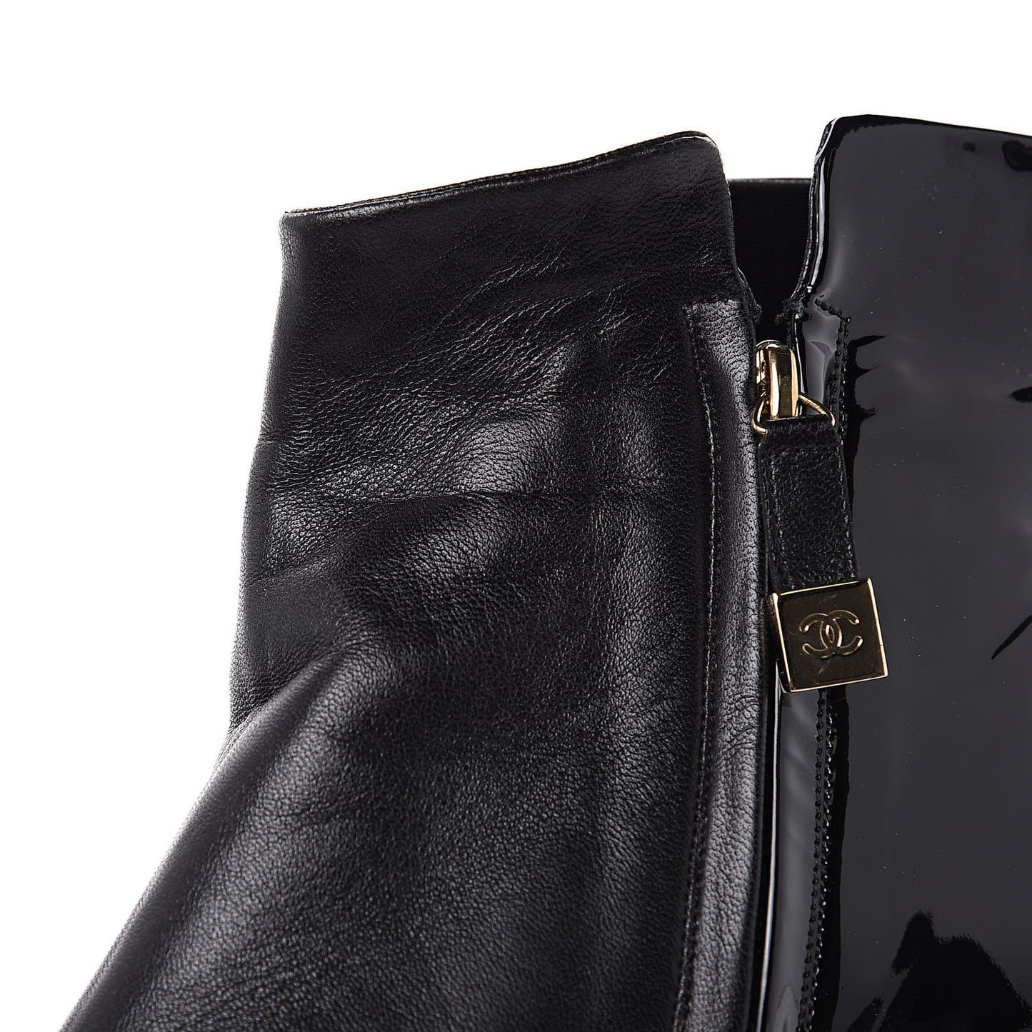 Patent Lambskin Cap Toe Short Boots 38.5 Black
