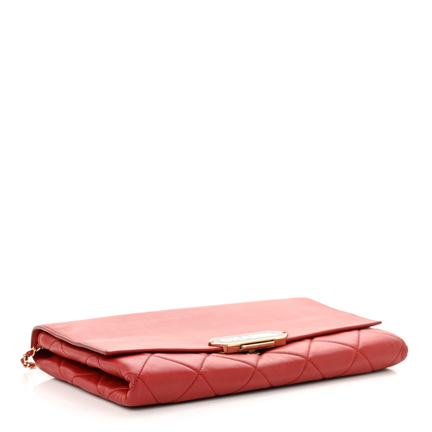 Chanel Lambskin Quilted Retro Label Clutch Red 4 of 14