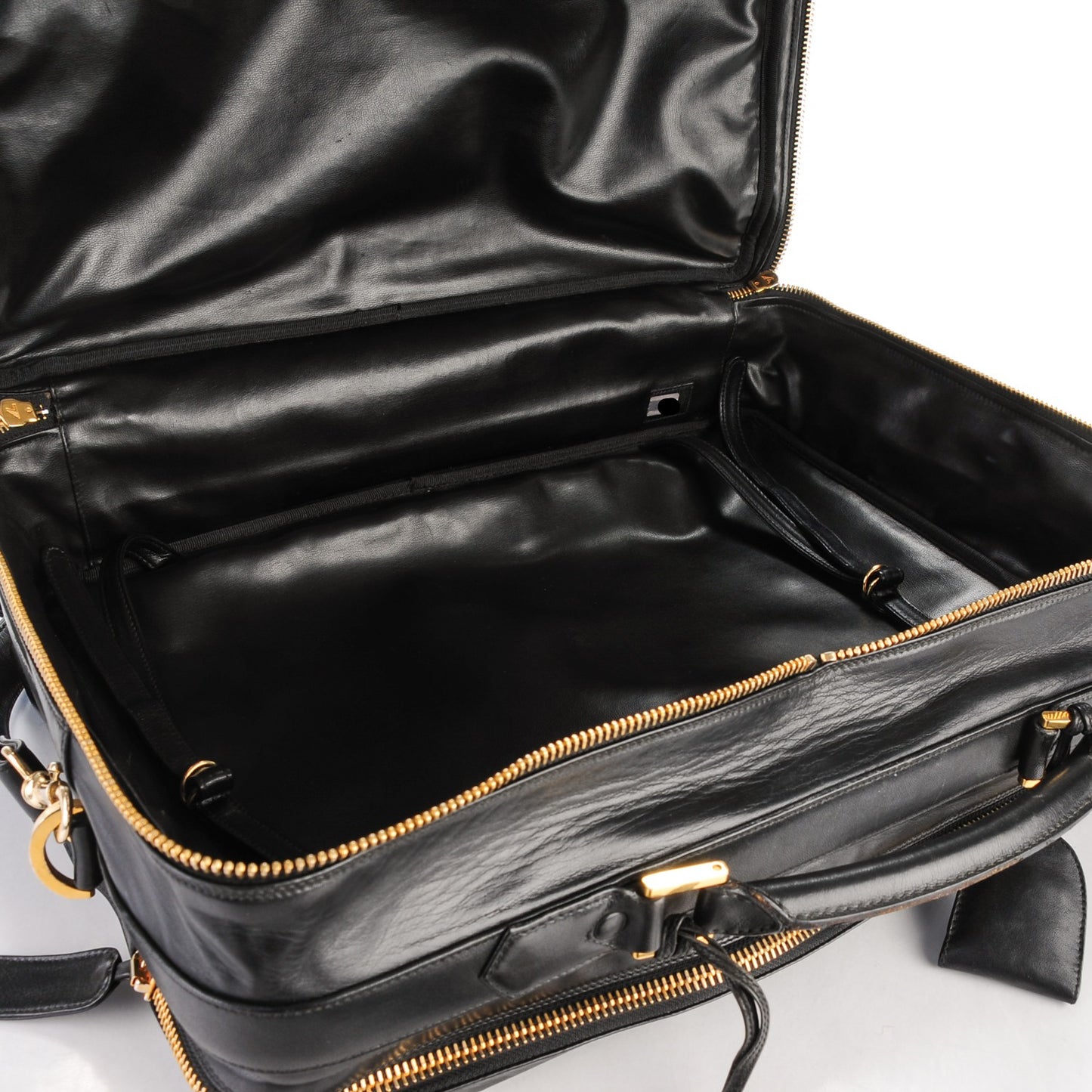 Lambskin Stitched Suitcase Travel Bag Black