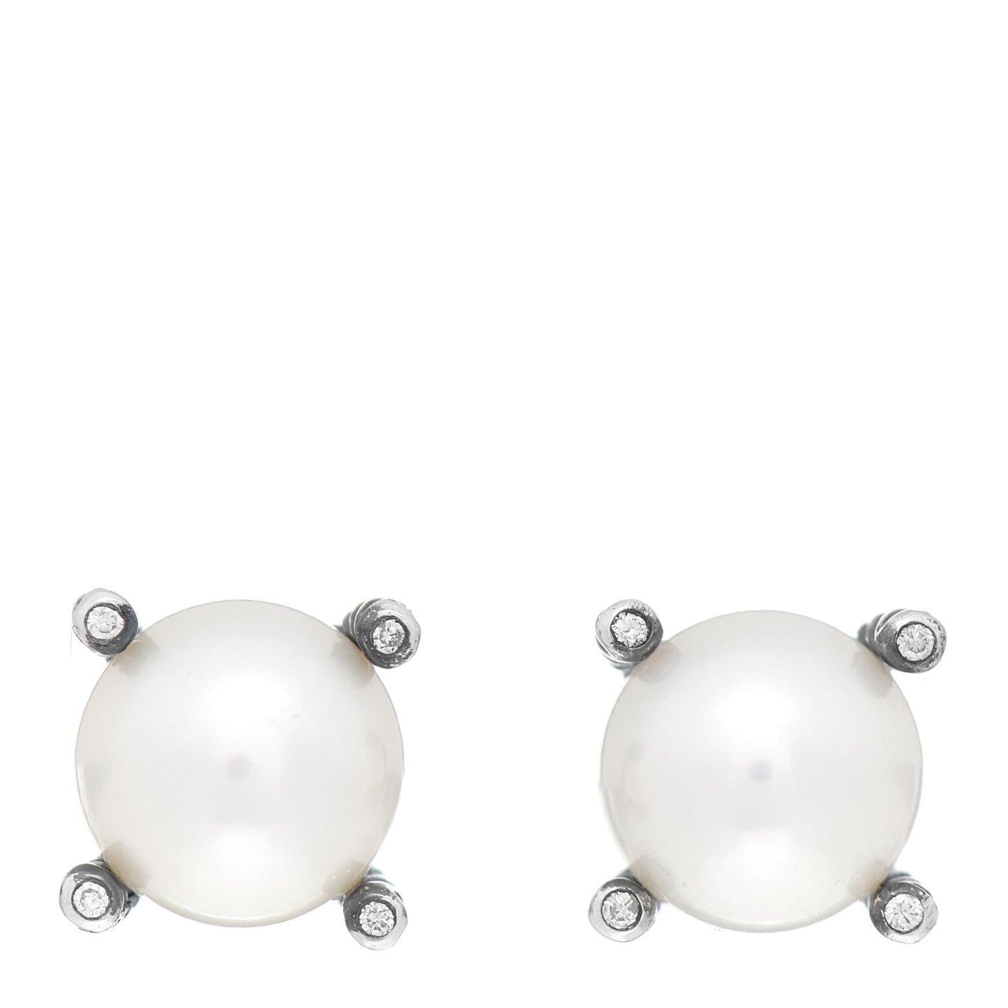 Sterling Silver Diamond Pearl 10mm Cable Stud Earrings