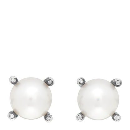 David Yurman Sterling Silver Diamond Pearl 10mm Cable Stud Earrings 1 of 4