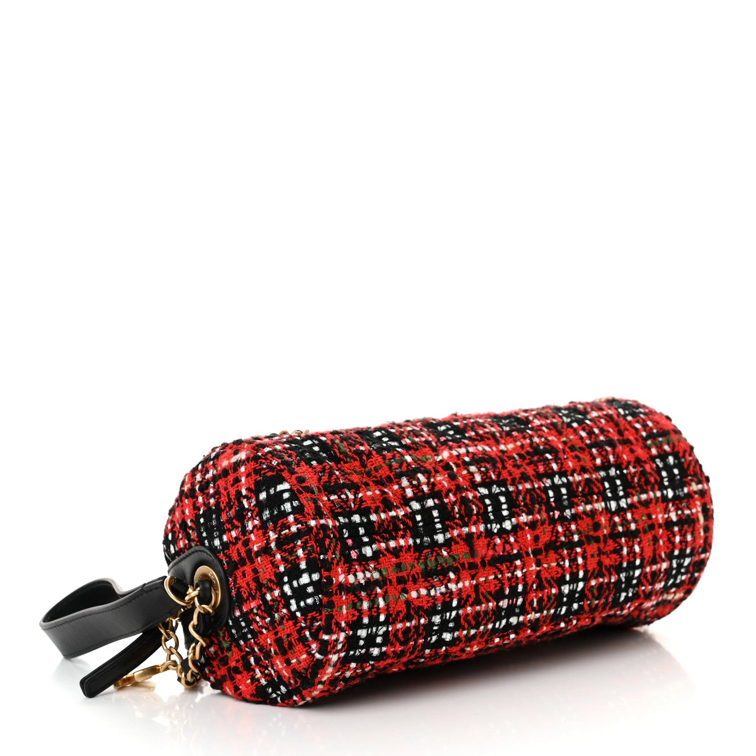 Chanel Tweed Calfskin Signe Bowling Bag Red Black 4 of 10