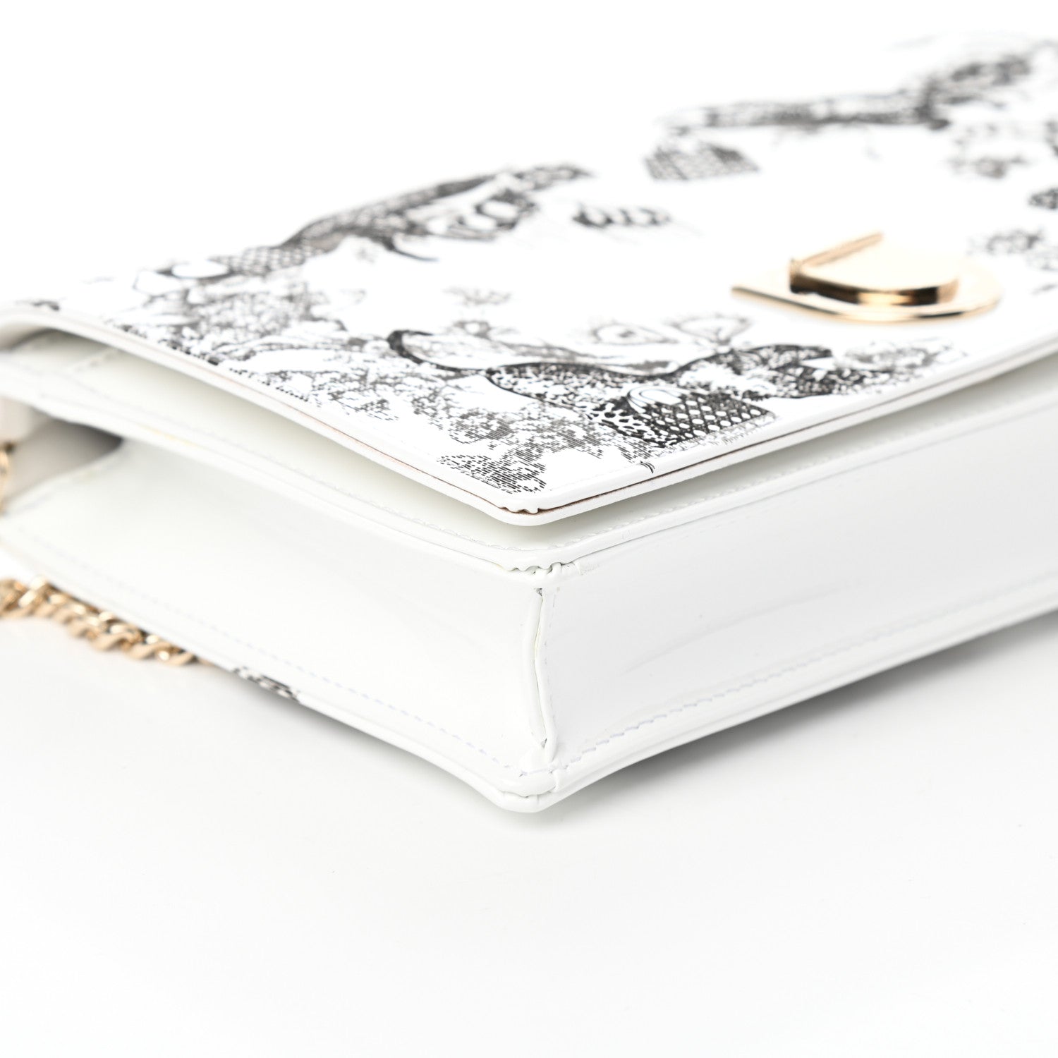 Christian Dior Patent Toile de Jouy Diorama Wallet On Chain Pouch White 7 of 8