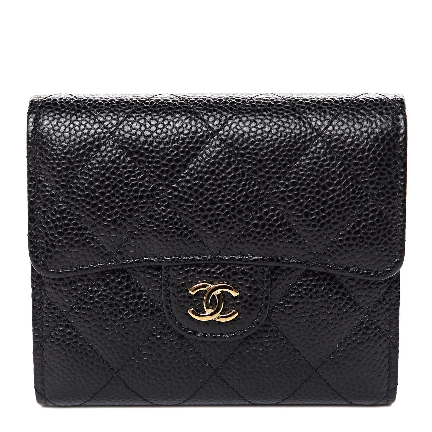 Caviar Quilted Compact Flap Wallet Black