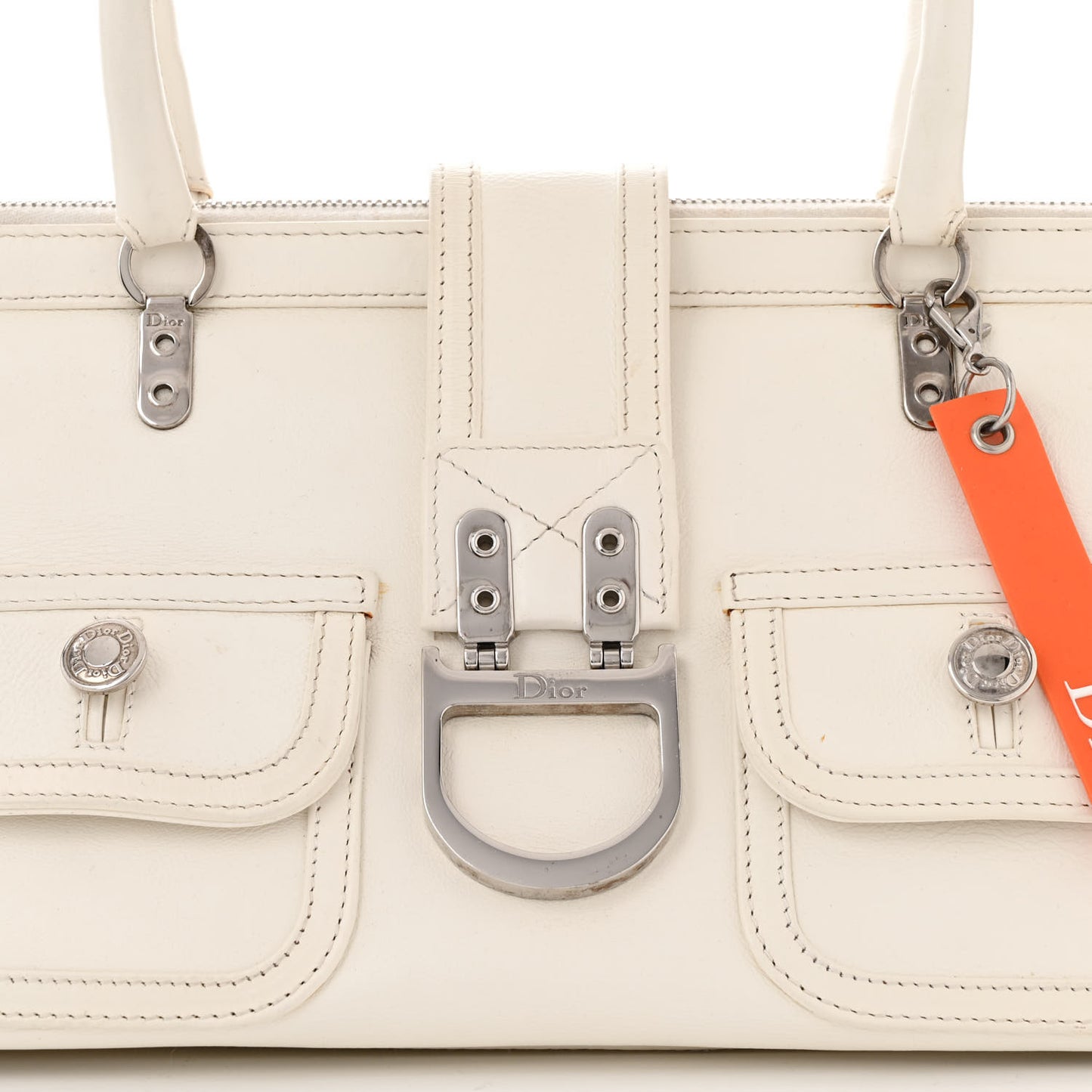 Calfskin Buckle Frame Satchel White