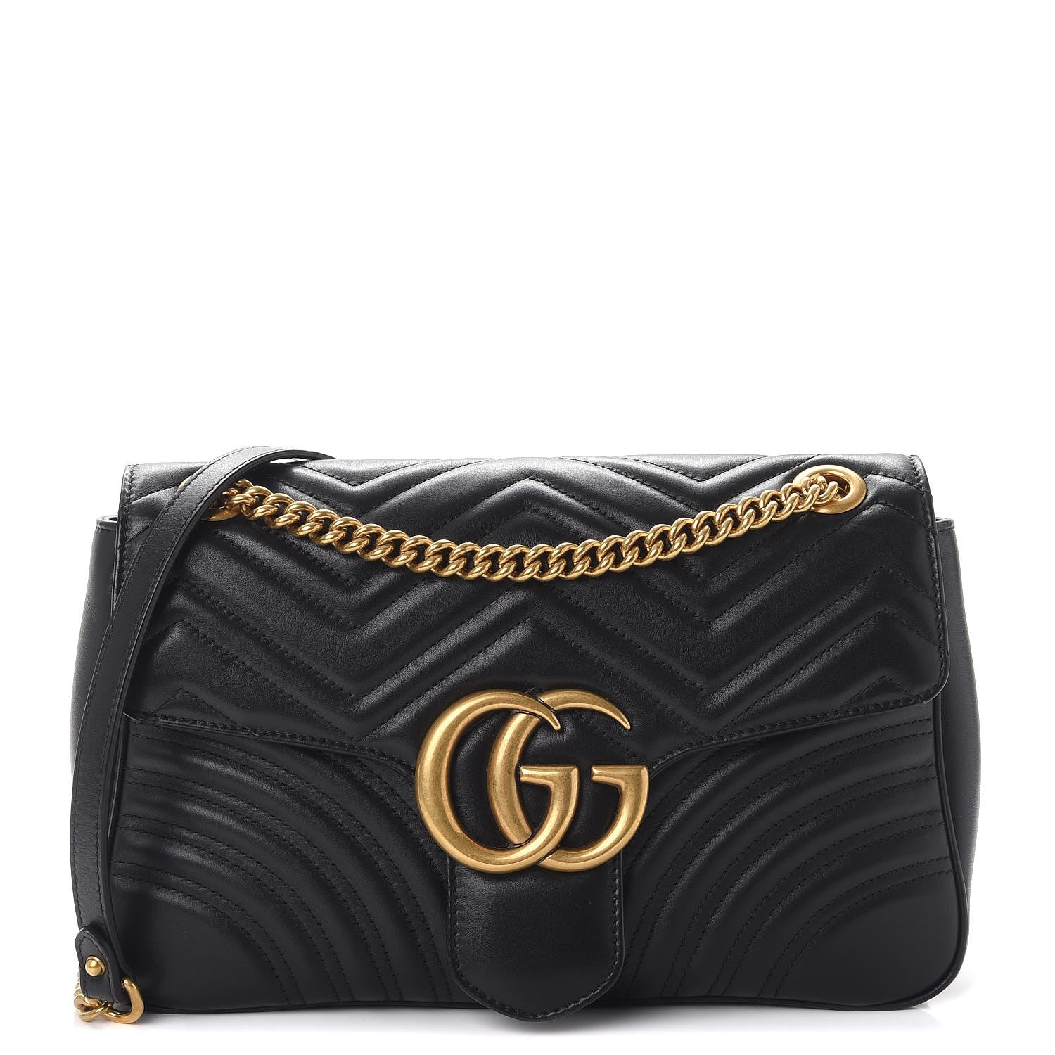 Gucci Calfskin Matelasse Medium GG Marmont Shoulder Bag Black 1 of 10
