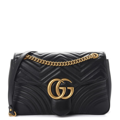 Gucci Calfskin Matelasse Medium GG Marmont Shoulder Bag Black 1 of 10